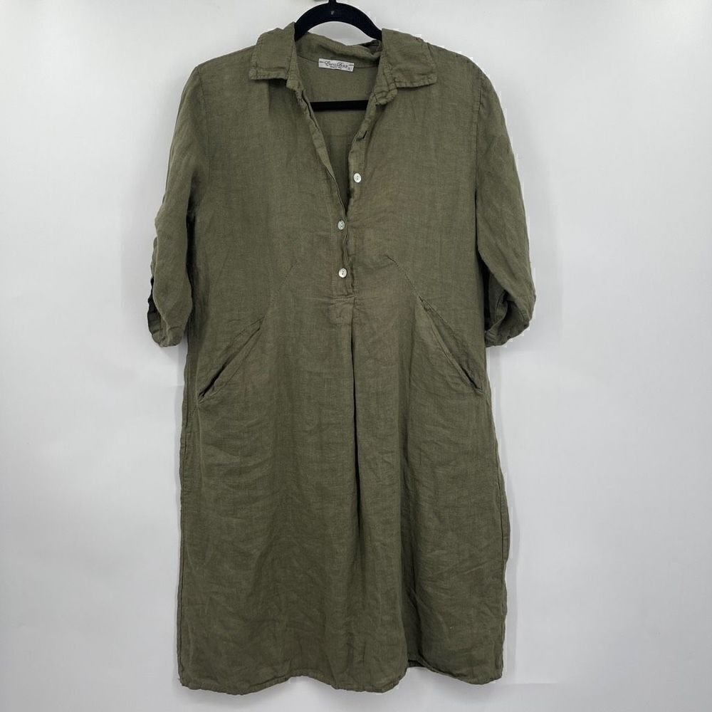 Elena Baldi Women's Olive Green Button-Front Long-Sleeve Shirt Dress Size S